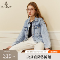 Eland衣恋牛仔外套女春秋复古水洗做旧浅色牛仔外套上衣女