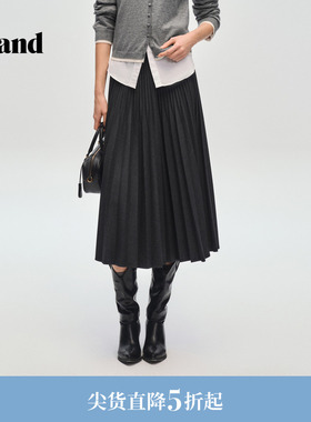 Eland衣恋半身裙女时尚百褶裙A字裙收腰显瘦长裙子2026春季新款