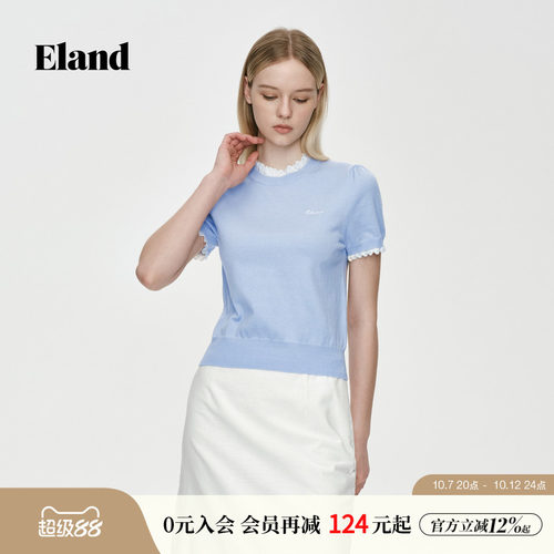 ELAND木耳领边短袖套头针织衫