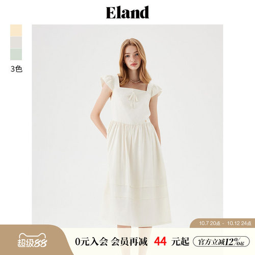 ELAND方领可脱卸蝴蝶结连衣裙