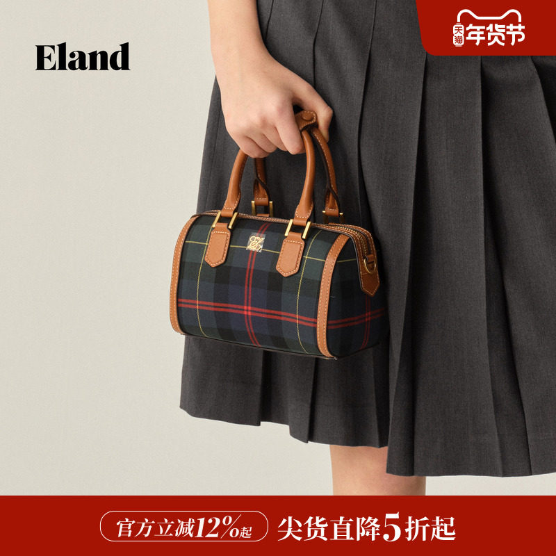 Eland衣恋女士包袋手提包格纹波士顿廓形斜挎包2025冬季新款