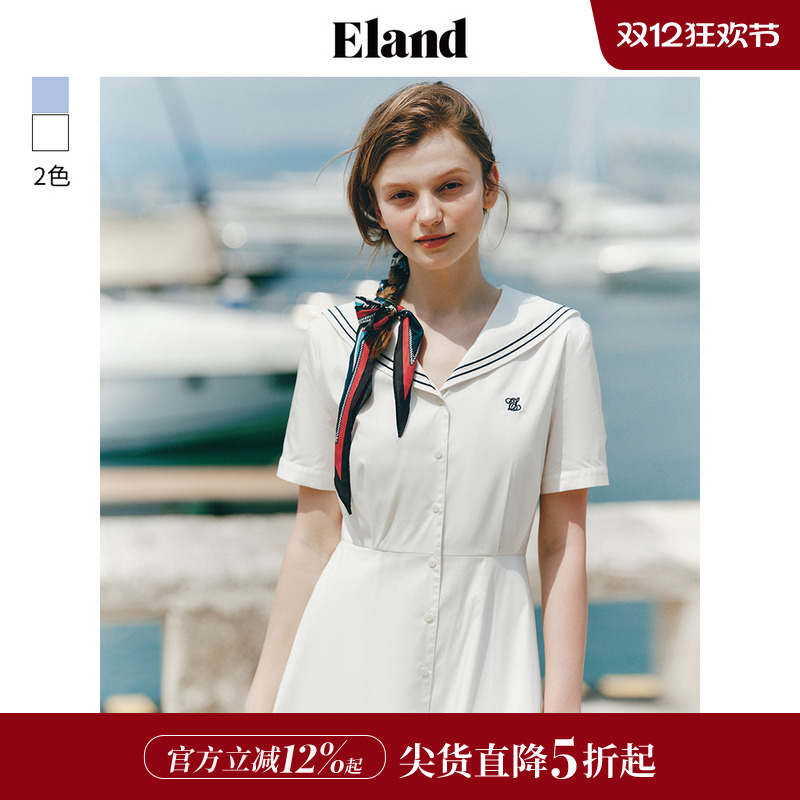 ELAND长款连衣裙海军领裙子短袖