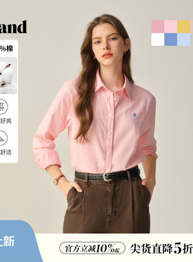 【100%棉】Eland衣恋衬衫女单排扣宽松通勤长袖上衣2025冬季新款