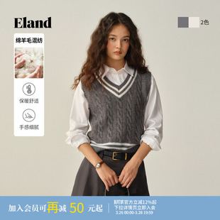 新款 Eland衣恋马夹女学院风V领无袖 针织显瘦上衣冬季