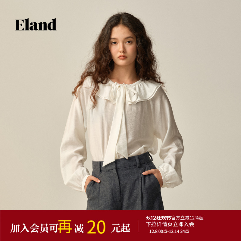 ELAND衬衫长袖飘带纯色