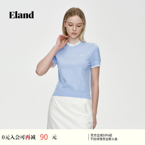 ELAND木耳领边短袖套头针织衫