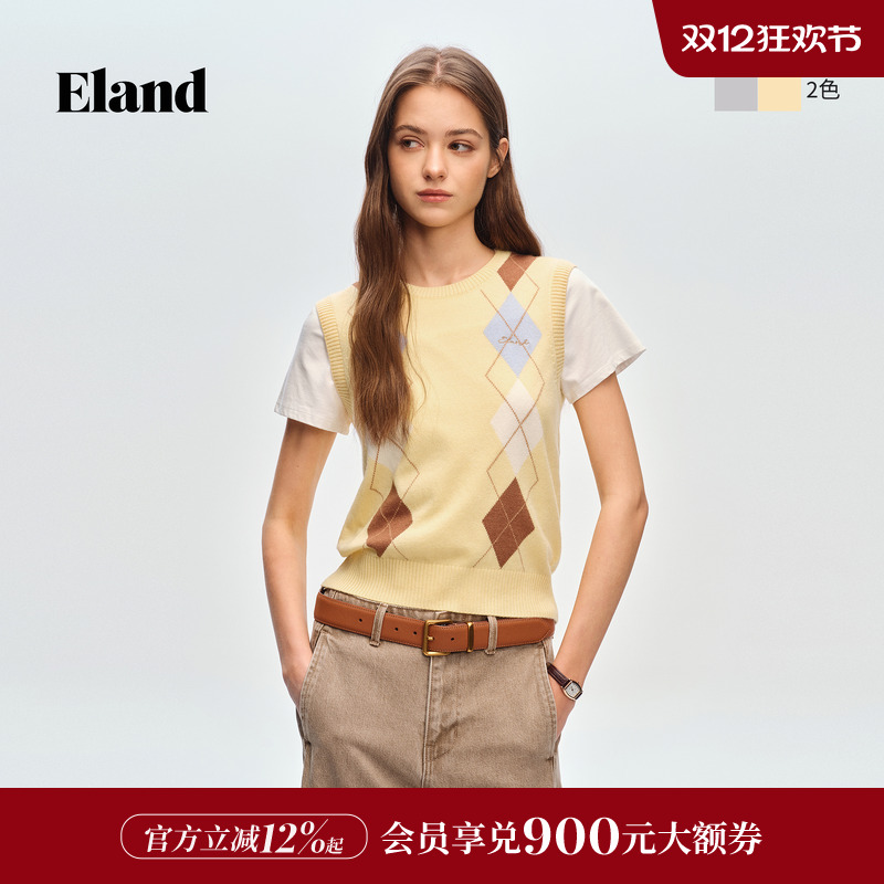 ELAND马夹无袖菱格学院风