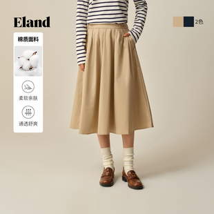 新款 Eland衣恋半身裙女收腰显瘦纯色百褶裙2025冬季 汤圆TOYO