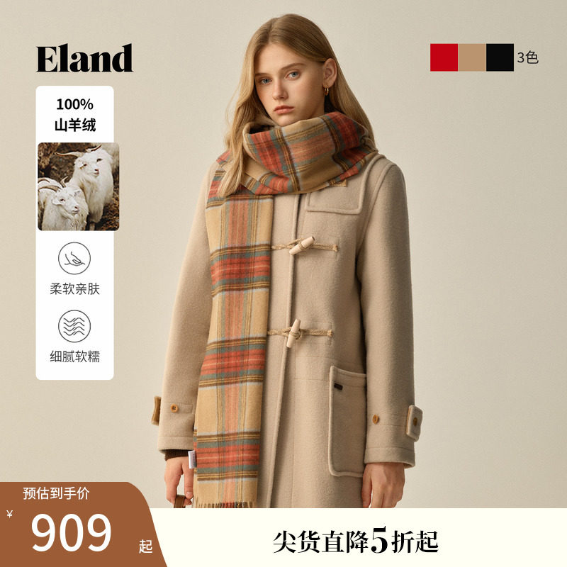 Eland衣恋围巾女时尚格纹围脖丝巾2025冬季新款