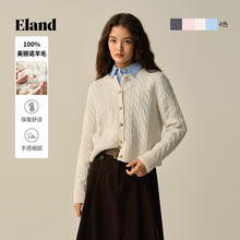 【100%美丽诺羊毛】Eland衣恋毛针织衫女短款开衫2025冬季新款