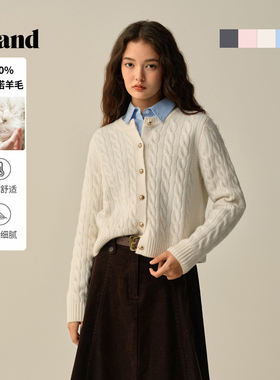 【100%美丽诺羊毛】Eland衣恋毛针织衫女短款开衫2025冬季新款