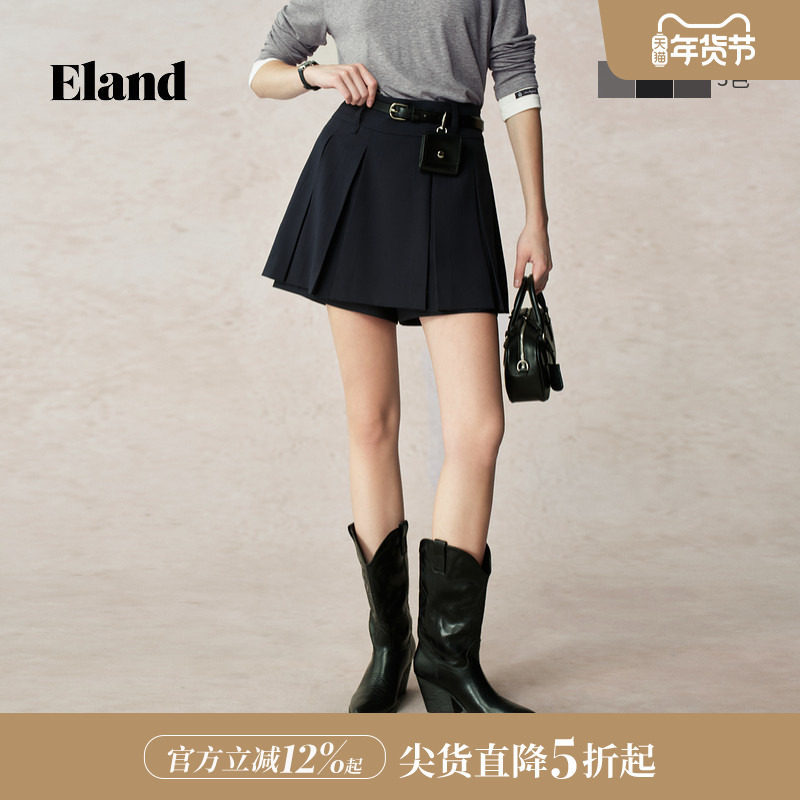 Eland衣恋半身裙女时尚短裙百褶裙A字裙2025秋季新款