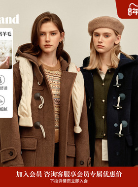 【经典长期主义】Eland衣恋毛呢外套女牛角扣羊毛大衣2025冬新款