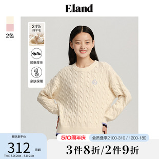 Eland衣恋毛衣女圆领套头短款 宽松上衣 秋季 简约慵懒针织衫