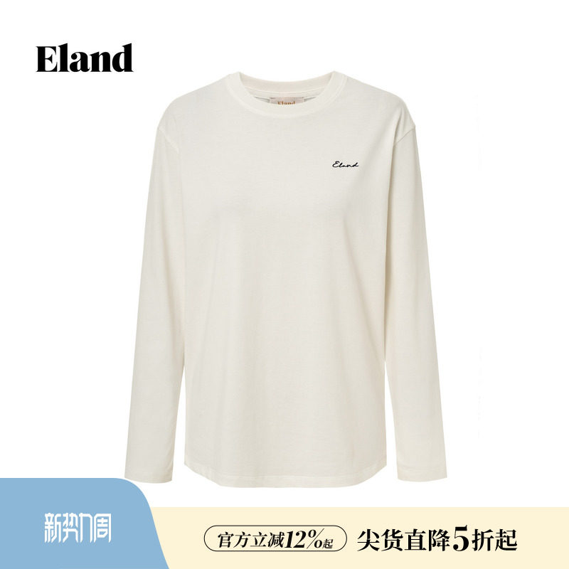 【100%棉】Eland衣恋T恤女长袖圆领休闲舒适上衣2026春夏新款