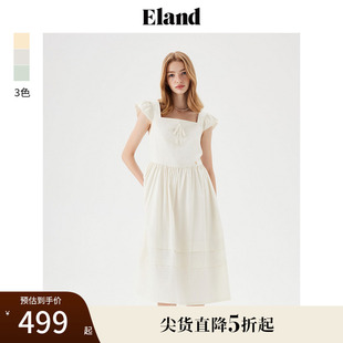 设计遮肉显瘦裙子 莱赛尔 Eland衣恋方领连衣裙女飞袖