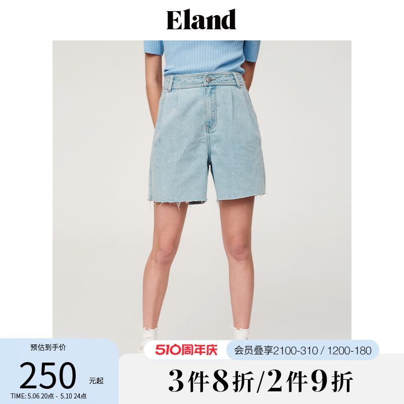 Eland衣恋牛仔短裤女夏季4分裤小个子时髦热裤超短裤子夏季