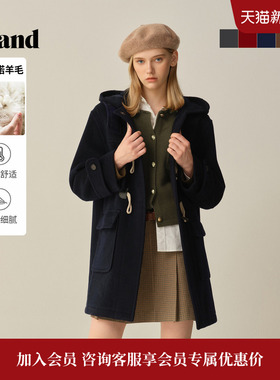 【经典长期主义】Eland衣恋毛呢外套女牛角扣羊毛大衣2025冬新款