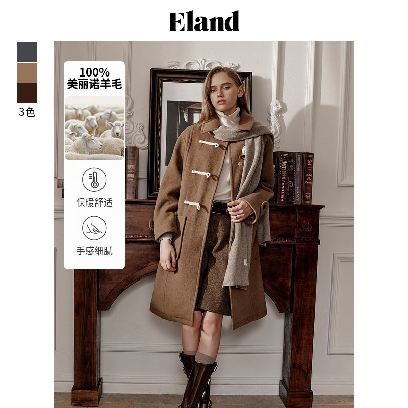ELAND纯色百搭简约通勤毛呢外套