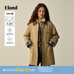 通勤外套冬季 插肩袖 Eland衣恋风衣女翻领长袖 新款 100%棉