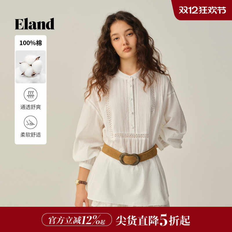 ELAND衬衫长袖纯色半开襟