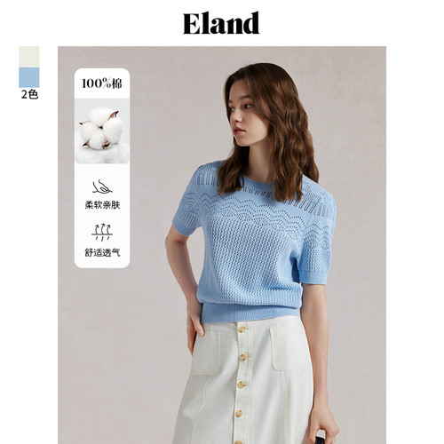 ELAND镂空圆领针织衫短袖