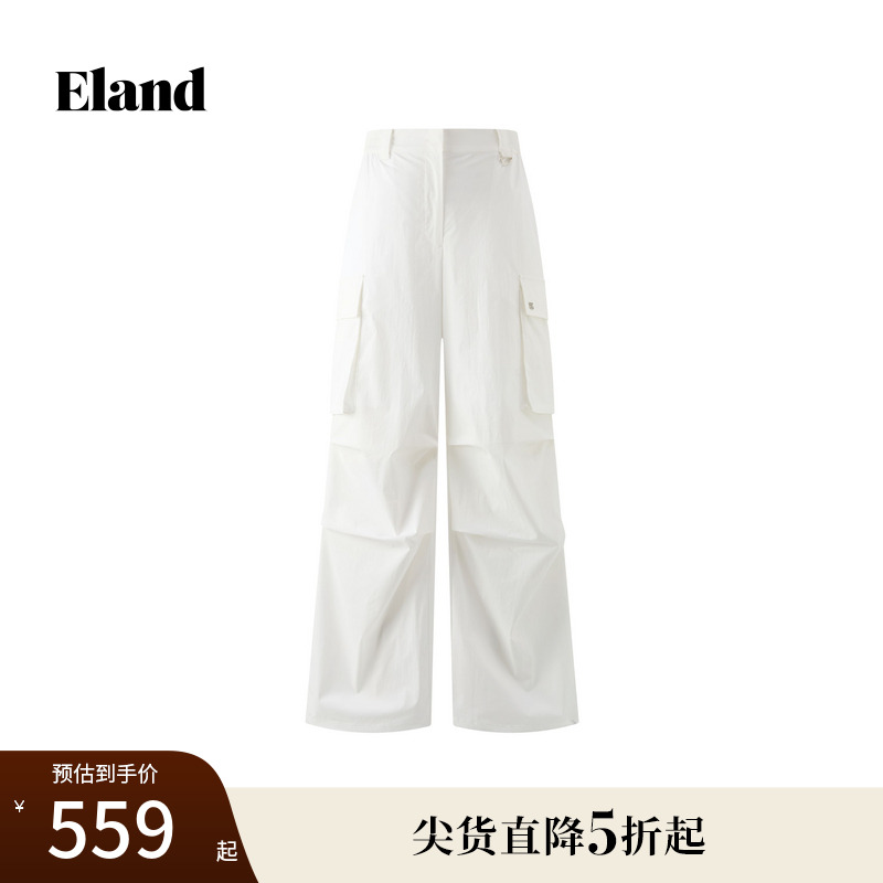 Eland衣恋休闲裤女工装风直筒大贴袋设计运动休闲裤2025夏季新款