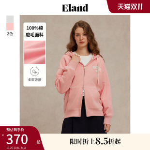 外套2025春季 Eland衣恋卫衣女休闲风宽松直筒长袖 新款 100%棉