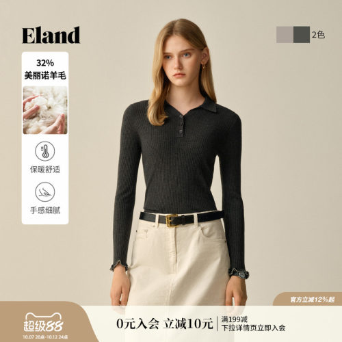 ELAND毛衣荷叶边袖口针织衫