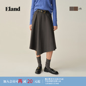 Eland衣恋半身裙女复古格纹显瘦A字伞摆裙2025冬季 新款