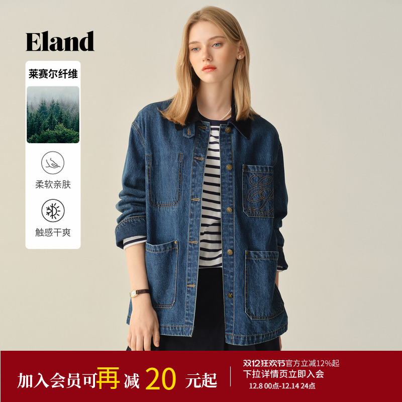 ELAND短外套宽松单排扣牛仔外套