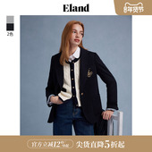新款 Eland衣恋西装 西装 2025春季 女学院刺绣一粒扣袖 口撞色修身