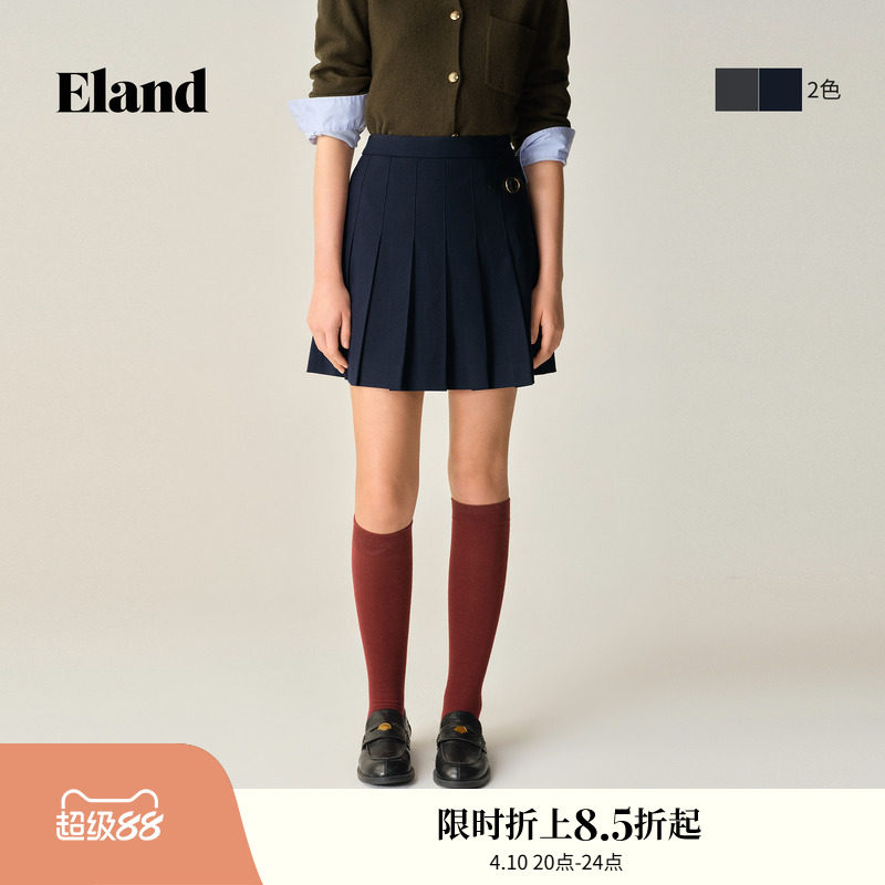 Eland衣恋半身裙女时尚学院风基础款百褶裙短裙冬季新款