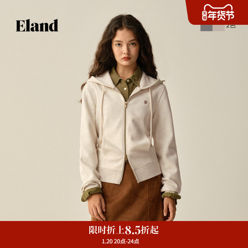 Eland衣恋卫衣女双头拉链正肩长袖连帽外套2025冬季新款,女装/女士精品,卫衣/绒衫,淘宝优惠券,粉丝福利购,淘宝优惠卷