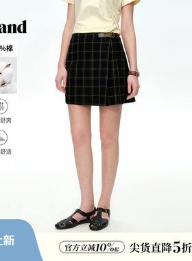 【100%棉】Eland衣恋半身裙女时尚休闲格纹裙短裙2026春夏新款