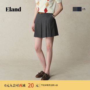 Eland衣恋半身裙女学院风收腰显瘦不易皱百褶裙带口袋A字短裙夏季