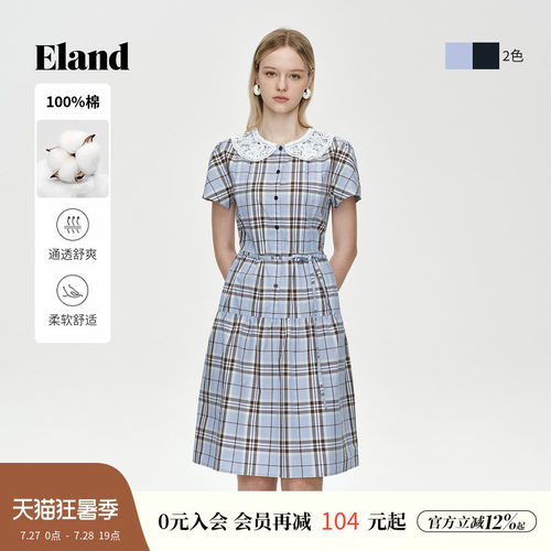 ELAND连衣裙女娃娃领宽松短袖