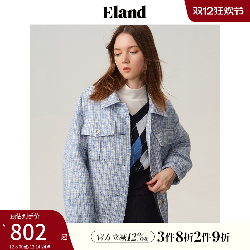 E·LAND短款宽松廓形小香风外套