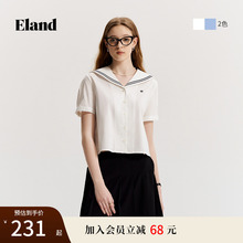 Eland衣恋衬衫女短袖宽松海军领衬衣休闲上衣夏