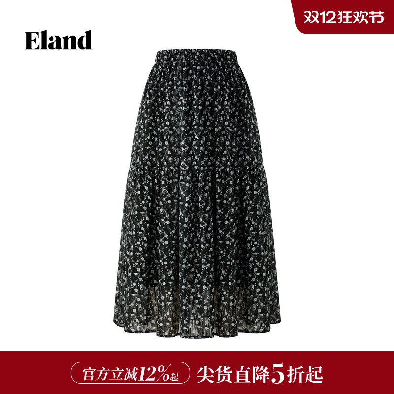ELAND半身裙A字中长款碎花