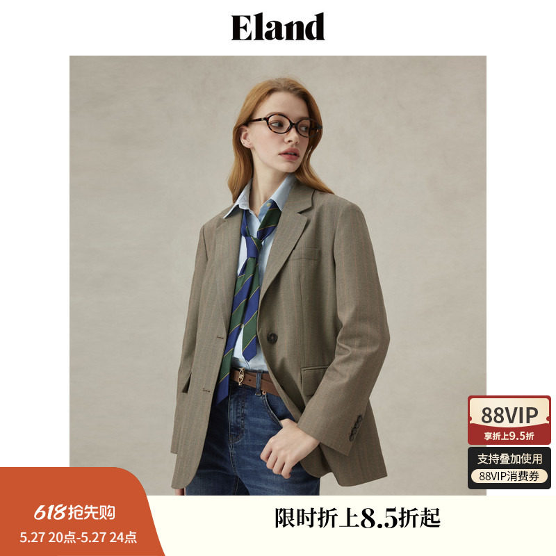 Eland衣恋西装女领口粘衬单排扣直筒显瘦通勤西服外套25春季新款