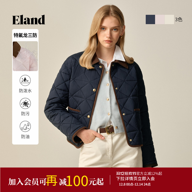 ELAND棉服翻领短外套撞色