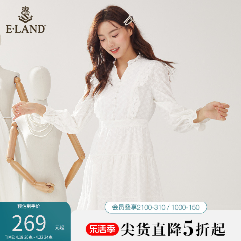 eland衣恋少女清纯白色连衣裙