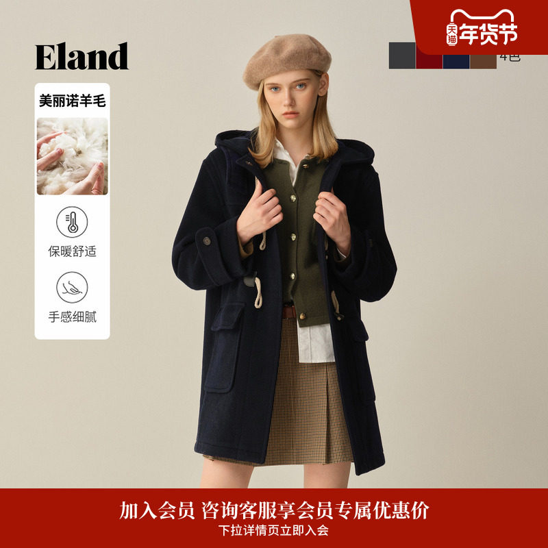 【经典长期主义】Eland衣恋毛呢外套女牛角扣羊毛大衣2025冬新款,女装/女士精品,毛呢外套,淘宝优惠券,粉丝福利购,淘宝优惠卷