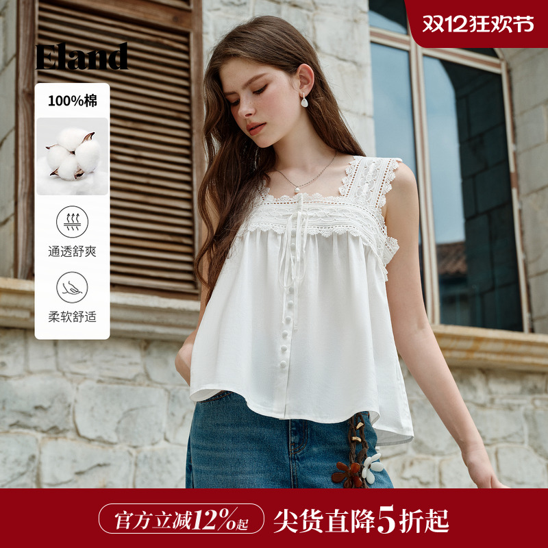 ELAND衬衫无袖蕾丝系带单排扣