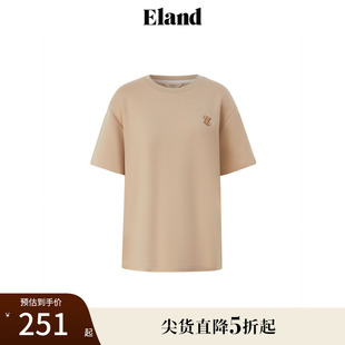 上衣夏 Eland衣恋针织T恤女宽松慵懒风落肩显瘦短袖