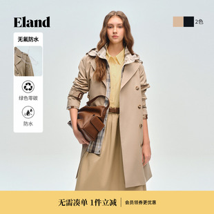 Eland衣恋风衣女双排扣翻领中长款 外套2026春季 新款 无氟防水
