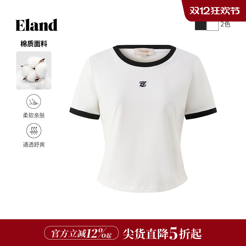 ELAND撞色圆领短袖棉感