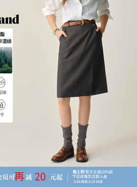 【再生纤维】Eland衣恋半身裙女简约舒适开衩直筒裙2025冬季新款