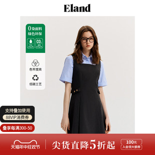 微收腰短裙2024夏季 零染色纺 Eland衣恋连衣裙女方领无袖 新款